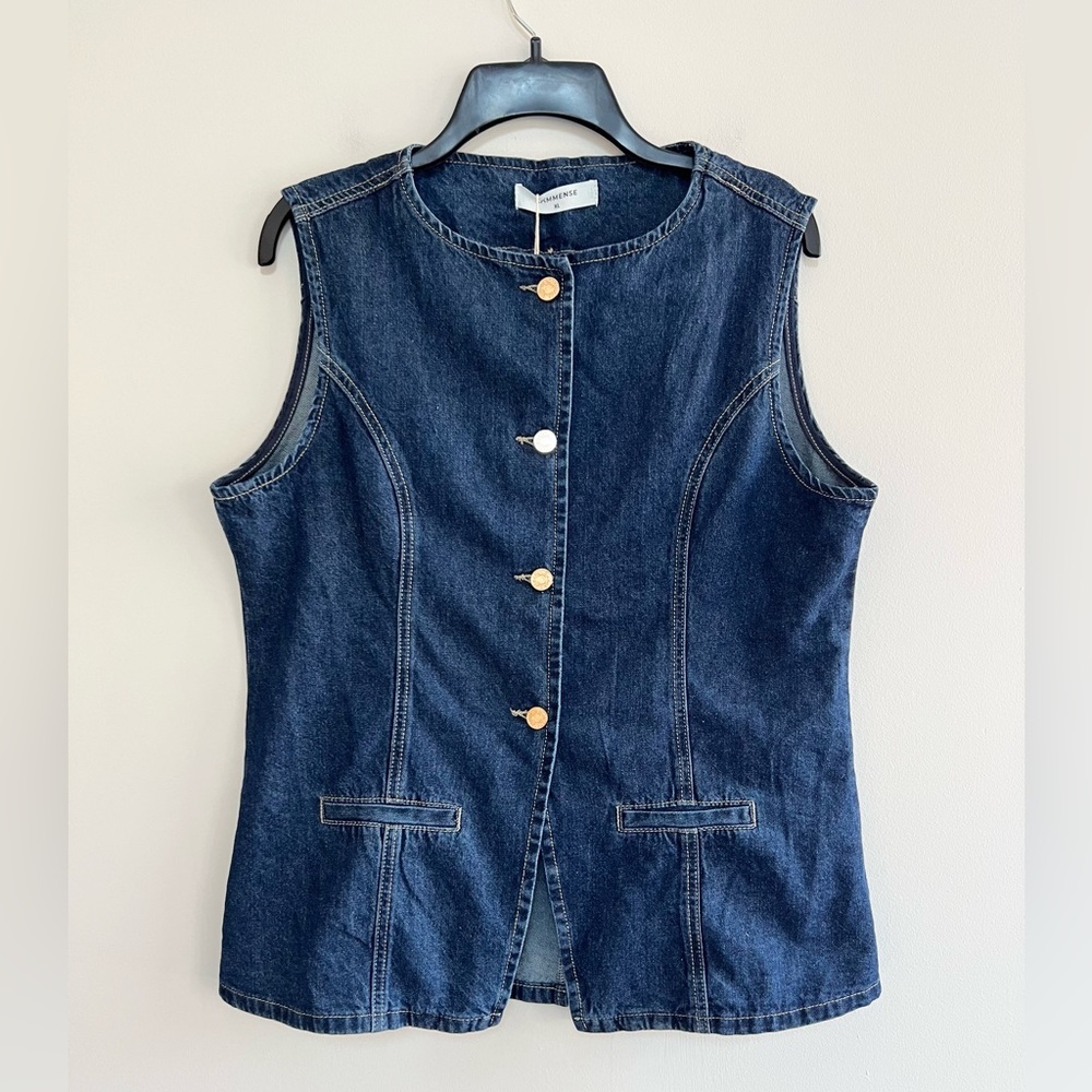 Commense Indigo Denim Button-Front Sleeveless Vest